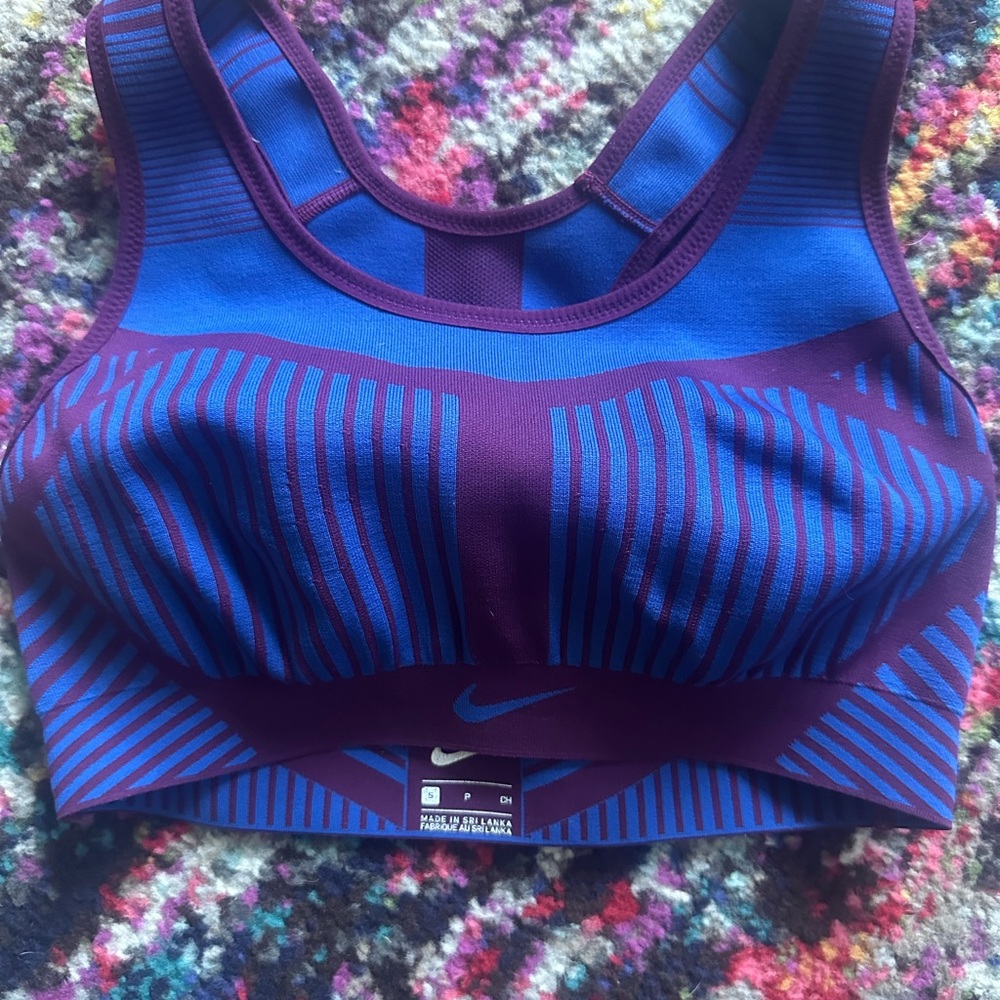 Nike Women's Striped Blue and Purple Sports Bra